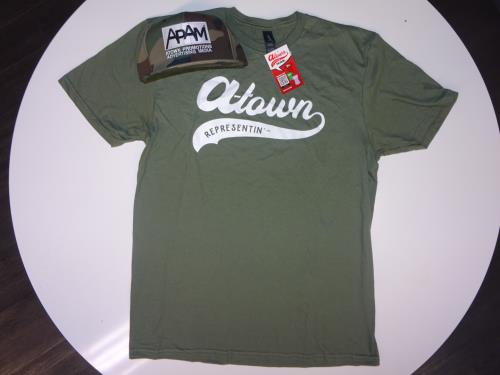 APAM NEW ERA CAMO SNAP BACK + A-Town REPRESENTIN' Military Green Gildan Softstyle T-Shirt *Combo Special  ( Size : Large T-Shirt )
